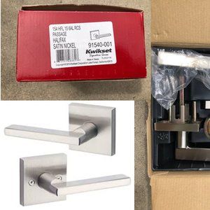 NIB Kwikset Halifax Satin Nickel Passage Door handle, lockable